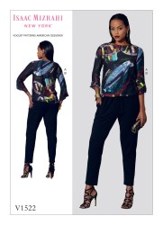 1522 VOGUE EZ MIZRAHI STRETCH PANTS,  PULLOVER FLOUNCE TOP PATTERN 16-26
